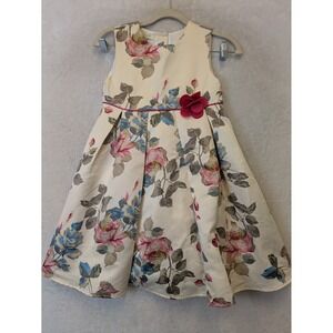 Richie House Girls Floral Party Dress Cream Pink Blue Tulle Lining Size 8/9